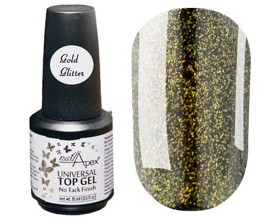 

NAILAPEX UNIVERSAL Gold Glitter Top Gel No Tack Finish Финиш без липкого слоя универсальный 15 мл