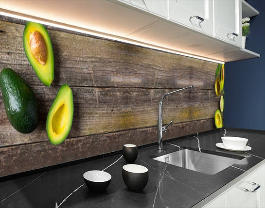 Кухонна панель жорстка ПЕТ авокадо на столі, з двостороннім скотчем 62 х 205 см, 1,2 мм, фото 2