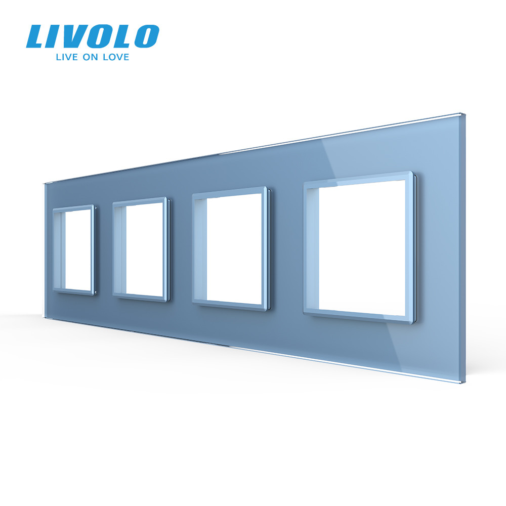

Рамка розетки Livolo 4 поста голубой стекло (VL-C7-SR/SR/SR/SR-19)