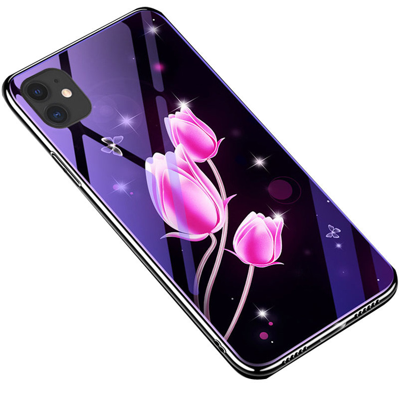 

TPU+Glass чехол Fantasy с глянцевыми торцами для Apple iPhone 11 Pro (5.8") Тюльпаны