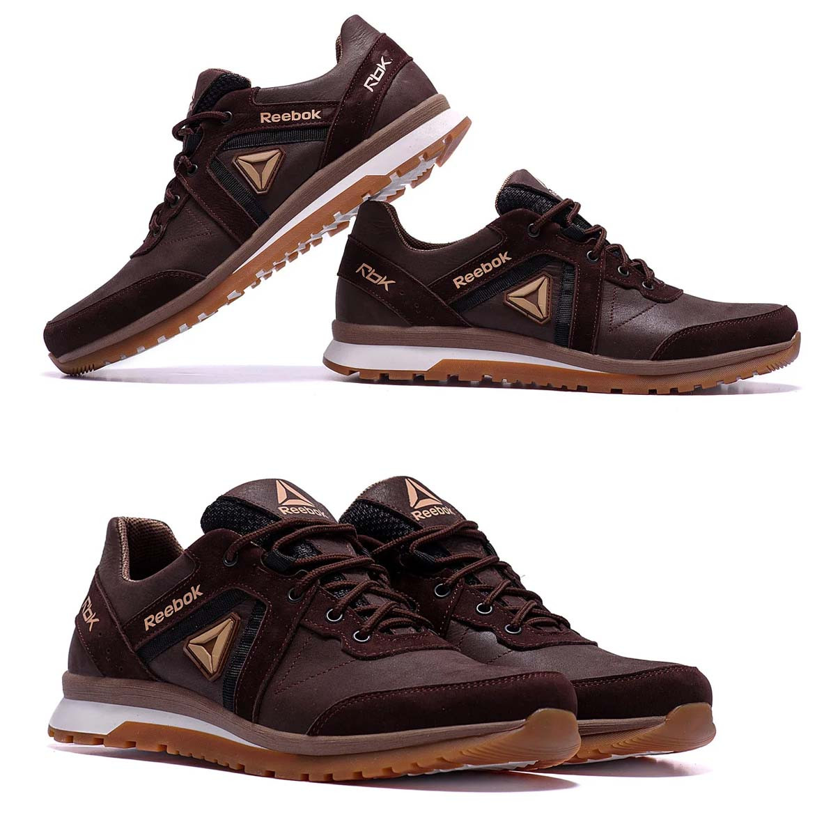 

Мужские кожаные кроссовки Reebok SPRINT TR Brown (реплика). Кожаные мужскиие туфли. Мужская обувь, Коричневый