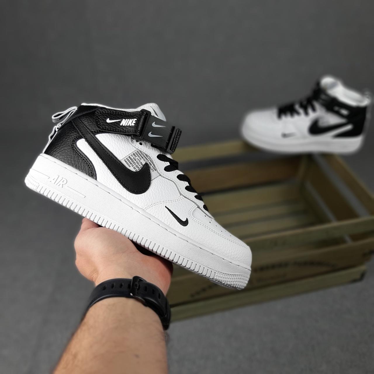 

Кроссовки женские Nike Air Force 1 белые с черным, Найк Аир Форс, натуральная кожа, прошиты. Код OD-20263 41, Белый