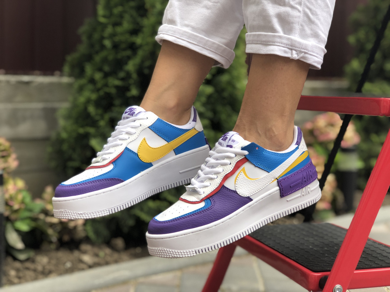 

Кроссовки женские Nike Air Force 1 Shadow белые с фиолетовым, Найк Аир Форс, натуральная кожа, код SD-9674 39, Белый