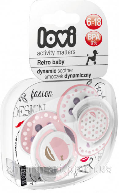 

Пустышка Lovi Retro Baby силиконовая динамическая 6-18 мес 2 шт 22 805girl, КОД: 2426037