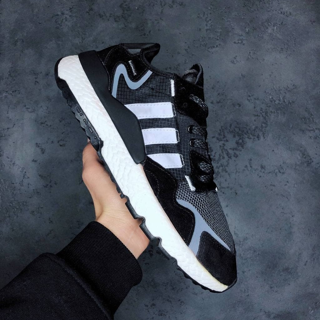 

Мужские кроссовки Adidas Nite Jogger Black White / Адидас Найт Джогер Черные Белые 45, Черный