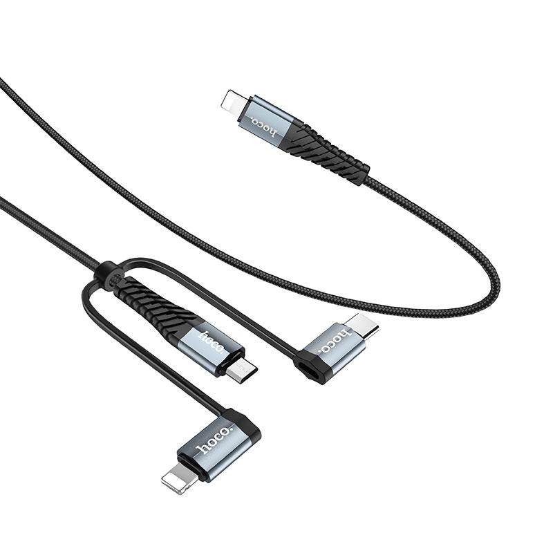 

Кабель для зарядки 4 в 1 HOCO X38 Combo Lightning Micro USB Type-c 1m, 2.4A, Черный