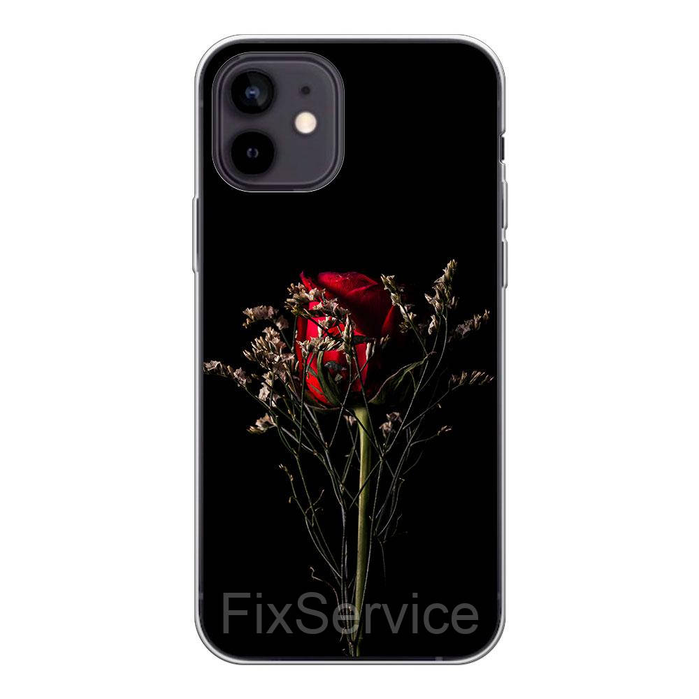 

Чехол силиконовый Flowers для Apple iPhone 12 (Black rose)