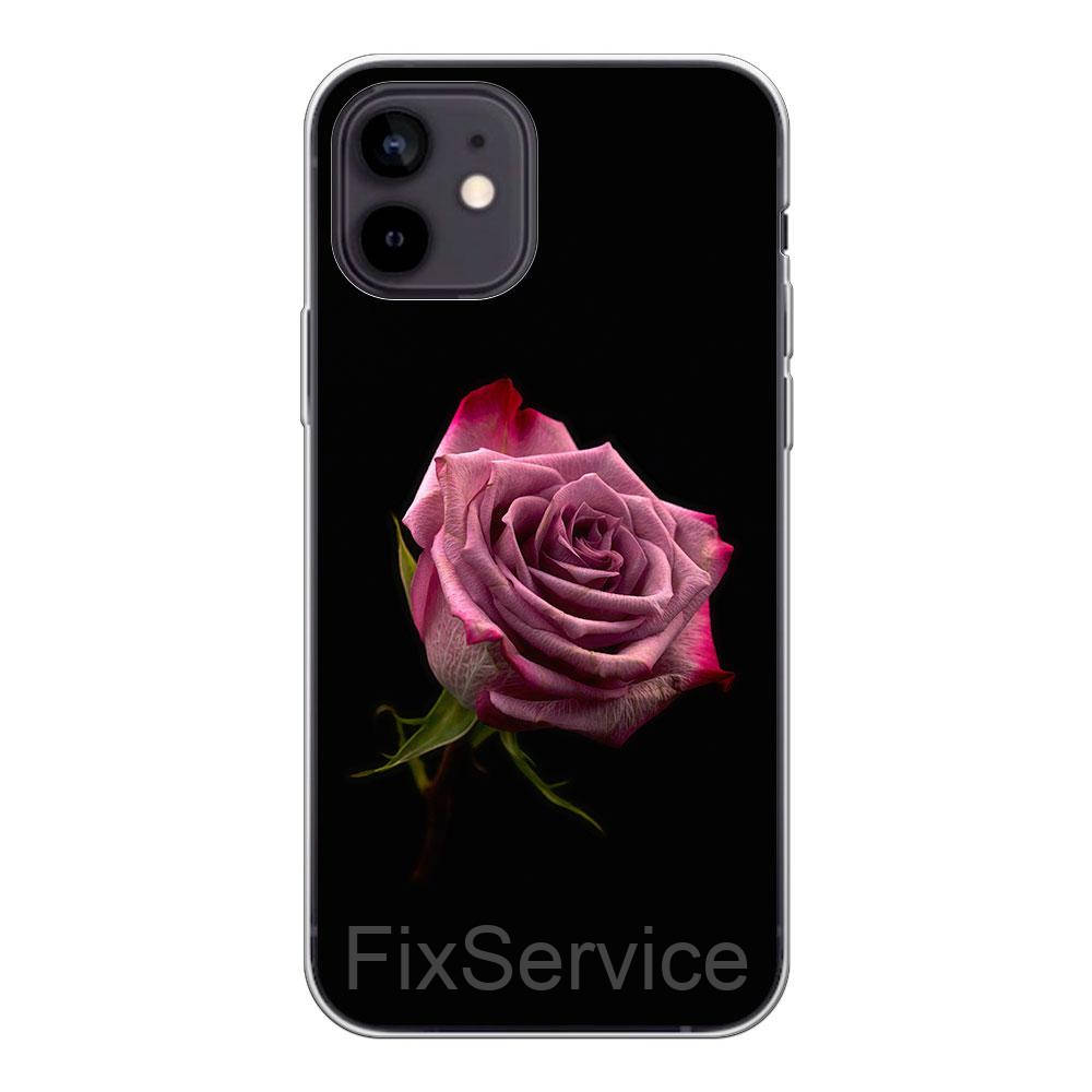 

Чехол силиконовый Flowers для Apple iPhone 12 Mini (Pink rose)