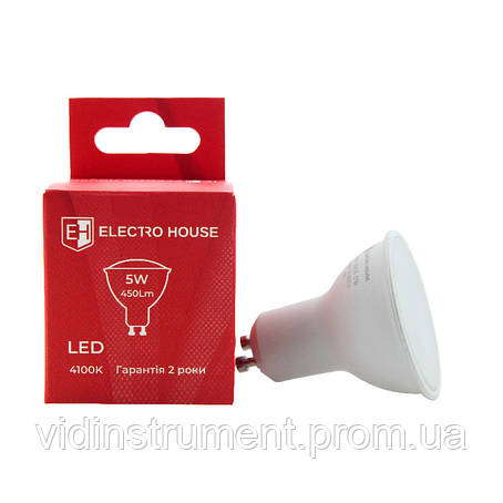 ElectroHouse LED лампа GU10/4100K/5W 450Lm/110°  (для точечных светильников), фото 2