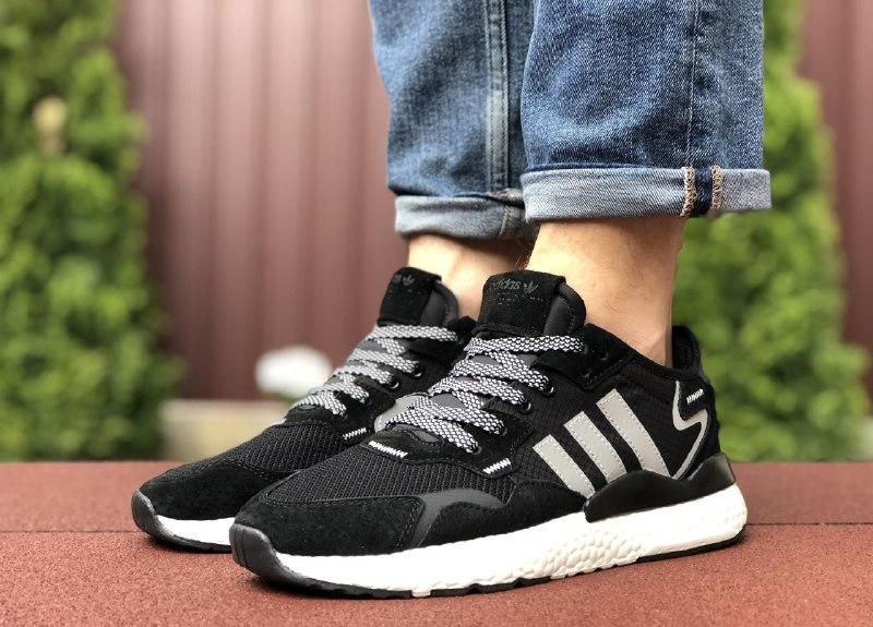 

Кроссовки Adidas Nite Jogger Boost 3M черно/белые замшевые сетчатые/сетка адидас дорогие для ходьбы, Черно-белый