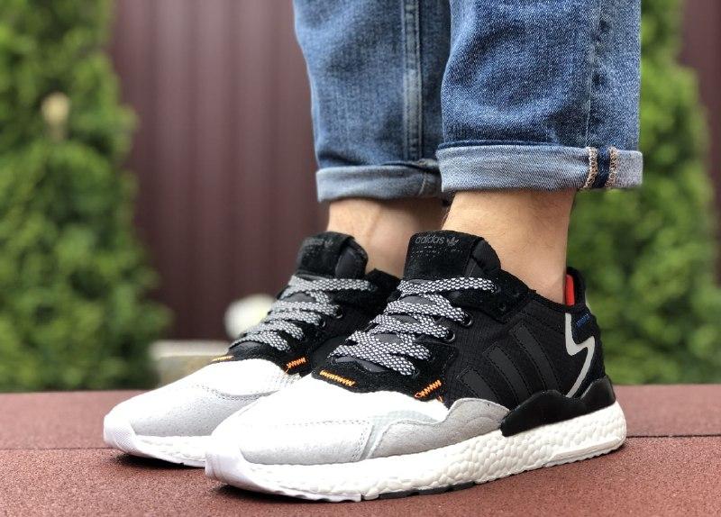 

Кроссовки Adidas Nite Jogger Boost 3M белые с чёрным замшевые сетчатые/сетка адидас топ для ходьбы, Белый