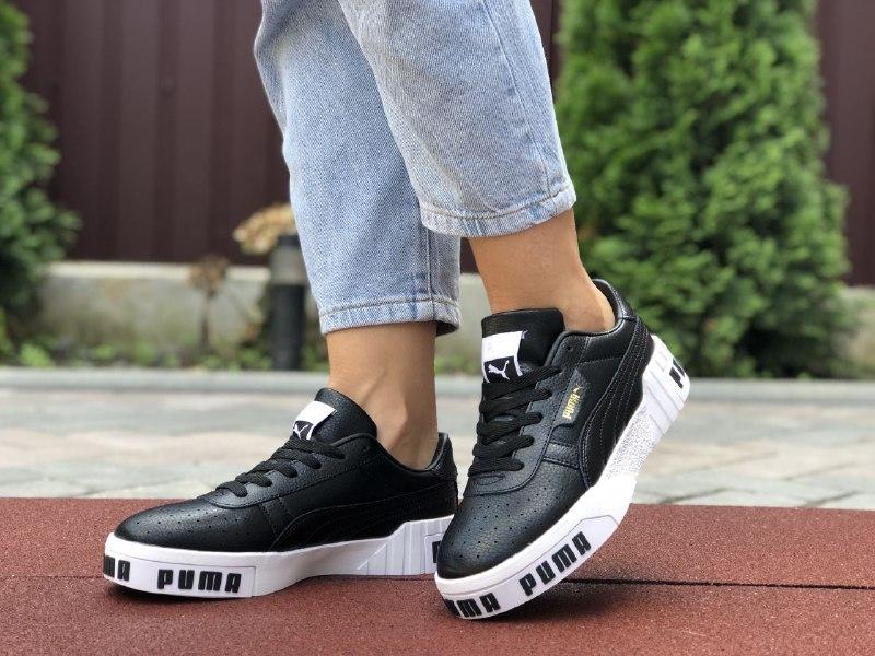 

Кроссовки Puma Cali Bold чёрные с белым кожанные демисезонные пума модные для тренажерного зала, Черный