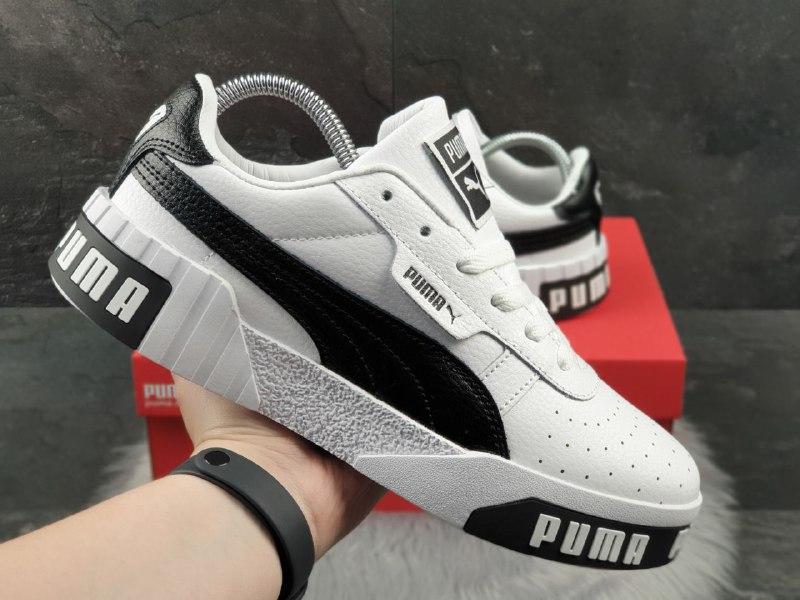 

Кроссовки Puma Cali Bold белые с чёрным кожанные демисезонные пума амортизирующие для тренировок, Белый