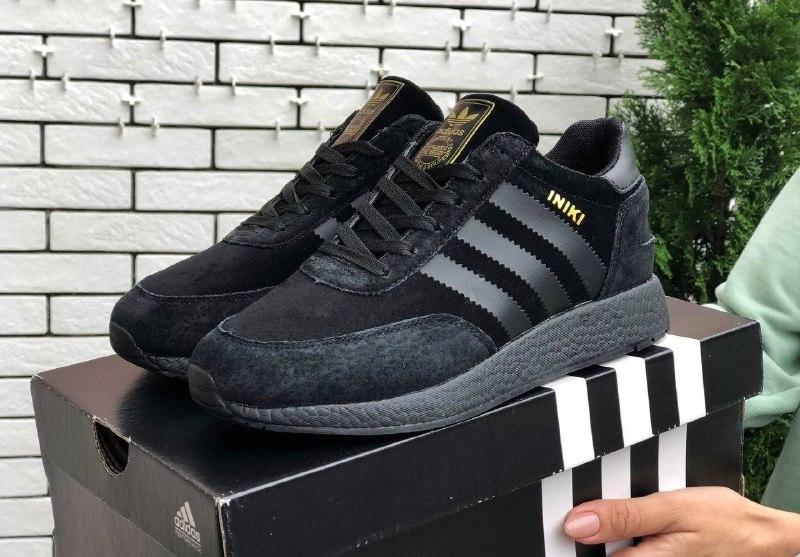 

Кроссовки Adidas Iniki чёрные на меху замшевые на зиму адидас фирменные больших/маленьких размеров, Черный