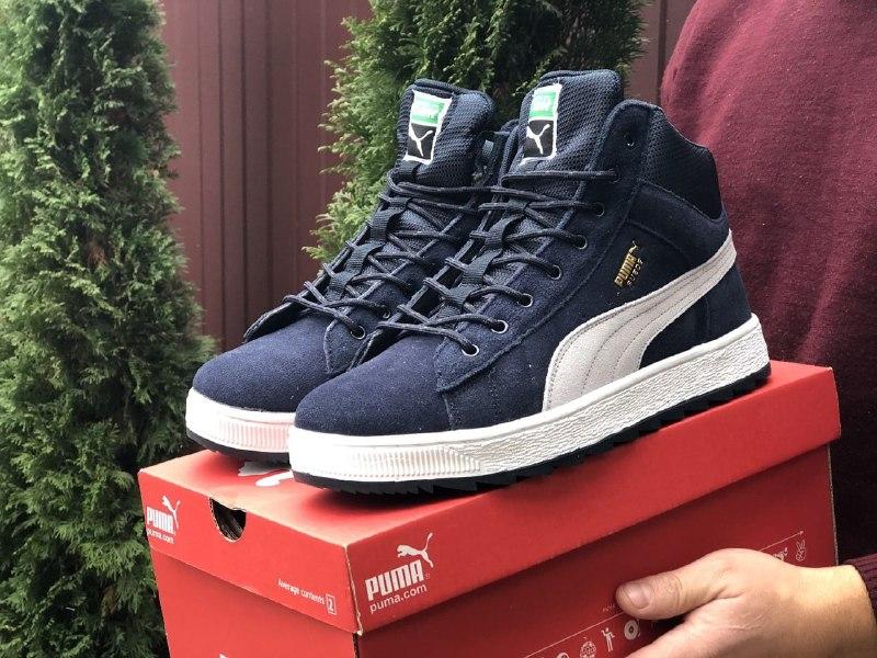 

Кроссовки Puma Suede темно/синие на меху замшевые утепленные пума необычные для тренажерного зала, Синий