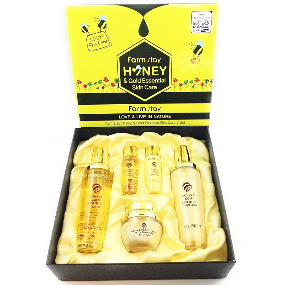 

Набор по уходу за кожей лица с экстрактом меда и коллоидным золотом Farmstay Honey & Gold Essential Skin Care