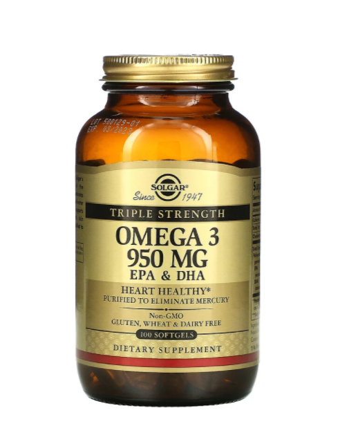 

Рыбий жир, Омега 3 (Omega-3 EPA, DHA), Solgar, 950 мг, 100 капсул