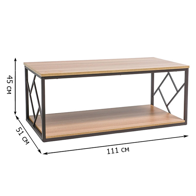 

Журнальный столик дубового цвета Signal Tablo L 111х51см с полкой прямоугольной формы на металлическом каркасе