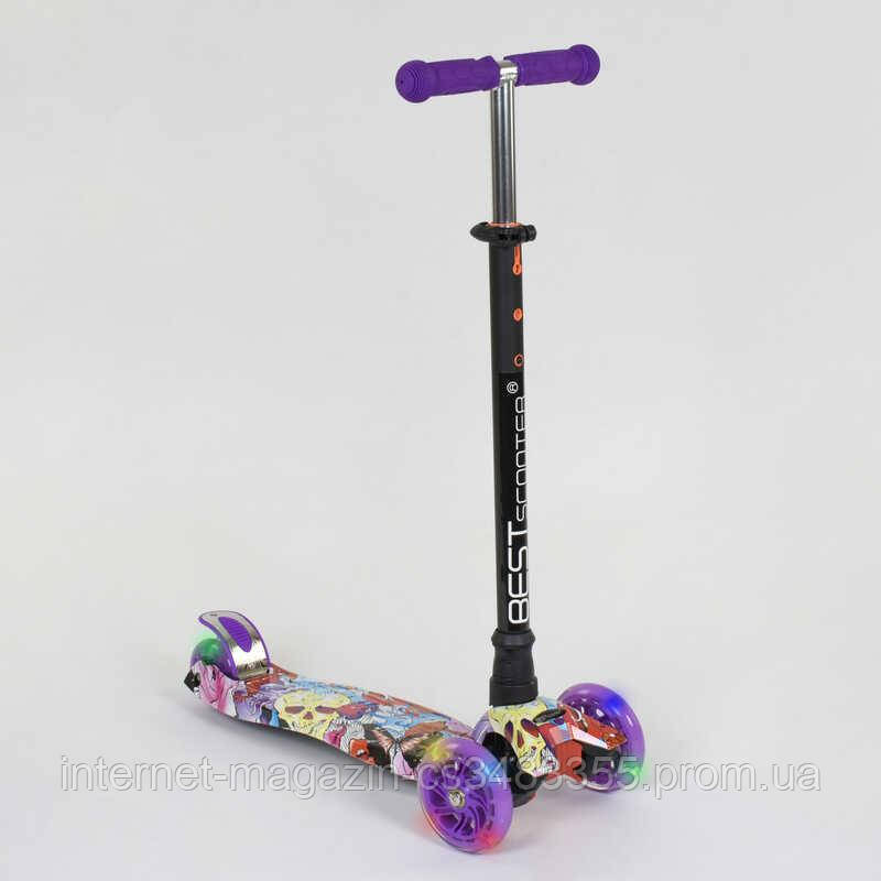 

Самокат А 24664 /779-1313 MAXI "Best Scooter" (1) пластмассовый, 4 колеса PU, СВЕТ, трубка руля алюминиевая,
