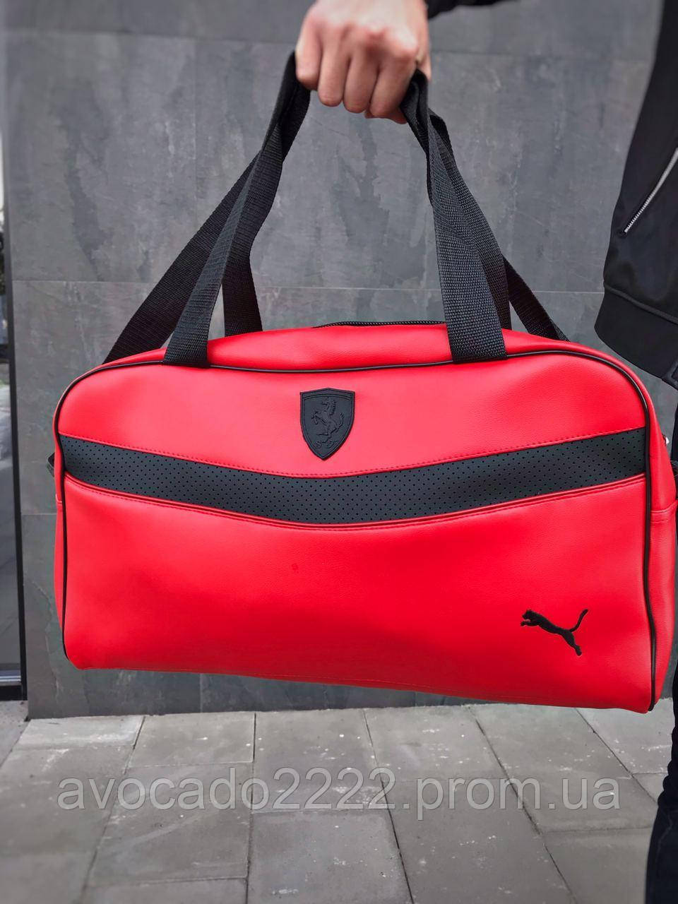 

Сумка кожаная красная Puma Пума кожзам унисекс Мужская Женская Сумка большая через Плечо спортивная