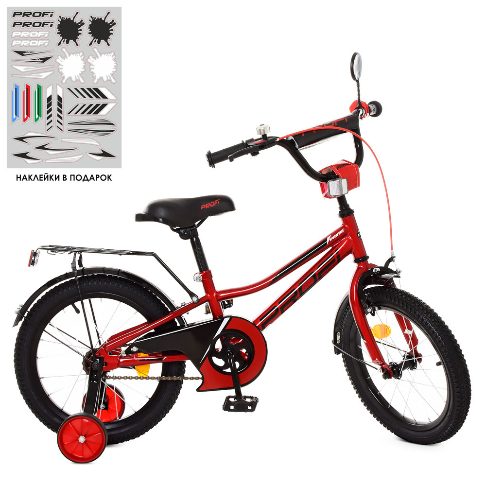 

Велосипед дитячий PROF1 18д. Y18221 Prime, дзвінок, дод. колеса, червоний