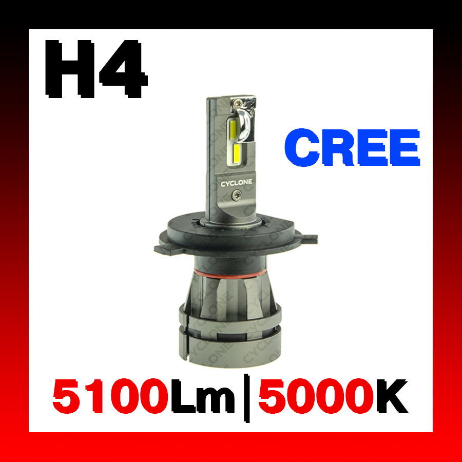 

Комплект на ближний и дальний н4 лампы CYCLONE LED H4 H/L 5000K 5100-Lm CR type 27S