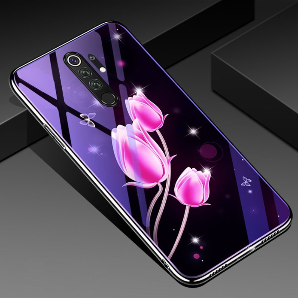 

Чехол Glass-case для Xiaomi Redmi 9 бампер стеклянный Flowers, С рисунком: flowers