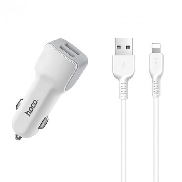 

Автомобильное зарядное устройство HOCO 2USB + кабель iPhone Z23