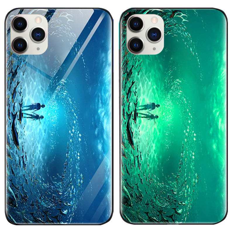 

TPU+Glass чехол светящийся в темноте для Apple iPhone 11 Pro (5.8") Под водой / Голубой