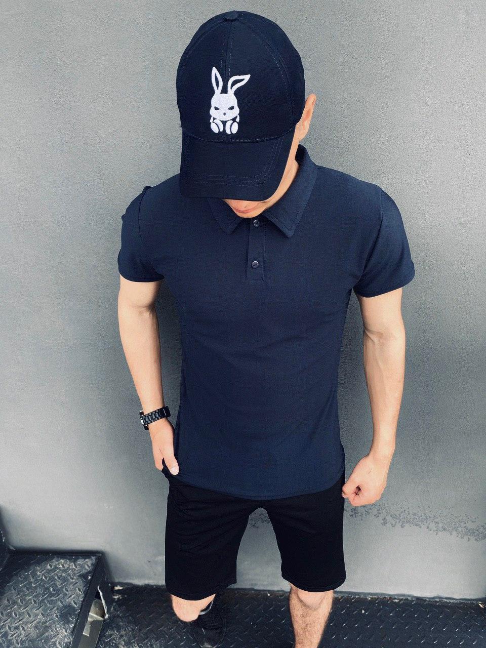 Мужской летний костюм Intruder LaCosta футболка поло синяя шорты и кепка черные S (001SAG 1052)