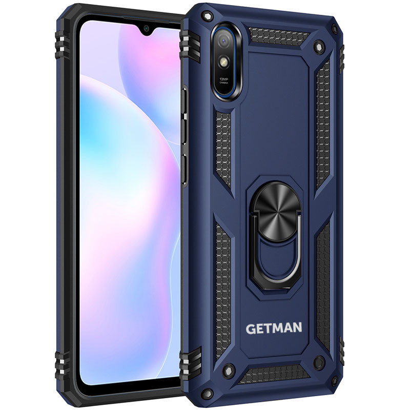 

Ударопрочный чехол Xiaomi Redmi 9A накладка, книжка, кейс, чехол-книжка GETMAN Serge Ring for Magnet, Темно-синий