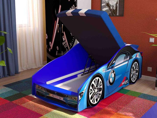 Кровать-машинка Elit E-1 Blue матрас + мягкий спойлер + подушка (9)