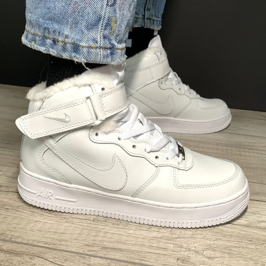 

Женские зимние кроссовки в стиле Nike Air Force 1 High, натуральная кожа, (с мехом), белый, Вьетнам