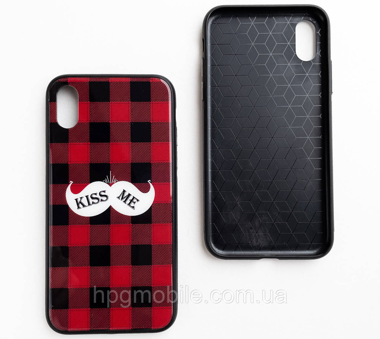 

Чехол стеклянный для iPhone X, iPhone XS - KISS ME Premium Glass cover, Черный