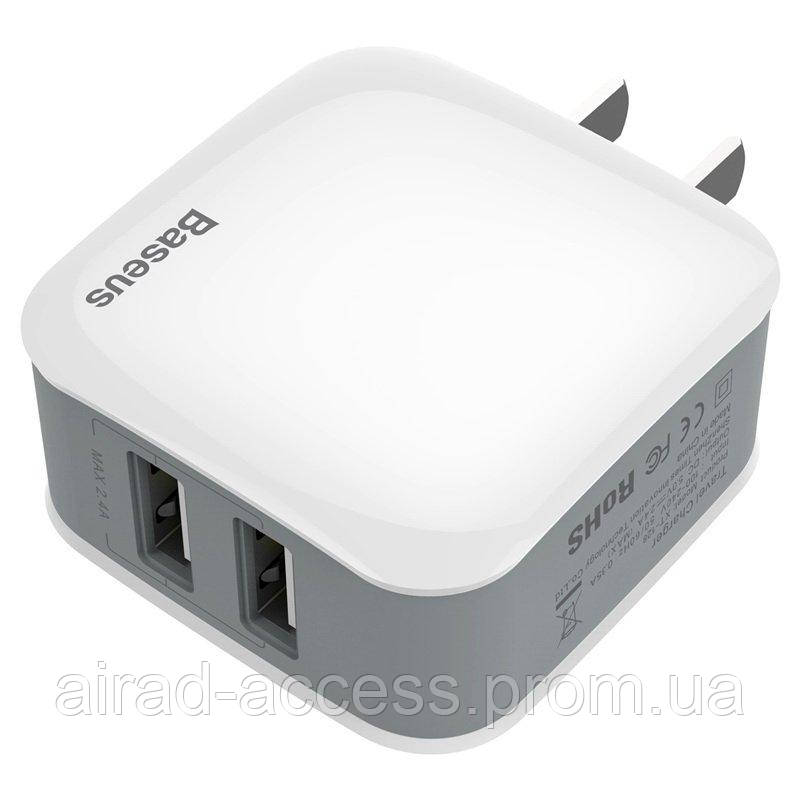 

Сетевое зарядное устройство Baseus Letour 2 USB, 2.4 Amp, CN, белое, Белый