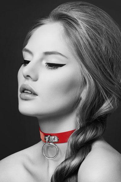 

Чокер с кольцом для поводка Bijoux Pour Toi - FETISH Red, экокожа, Красный