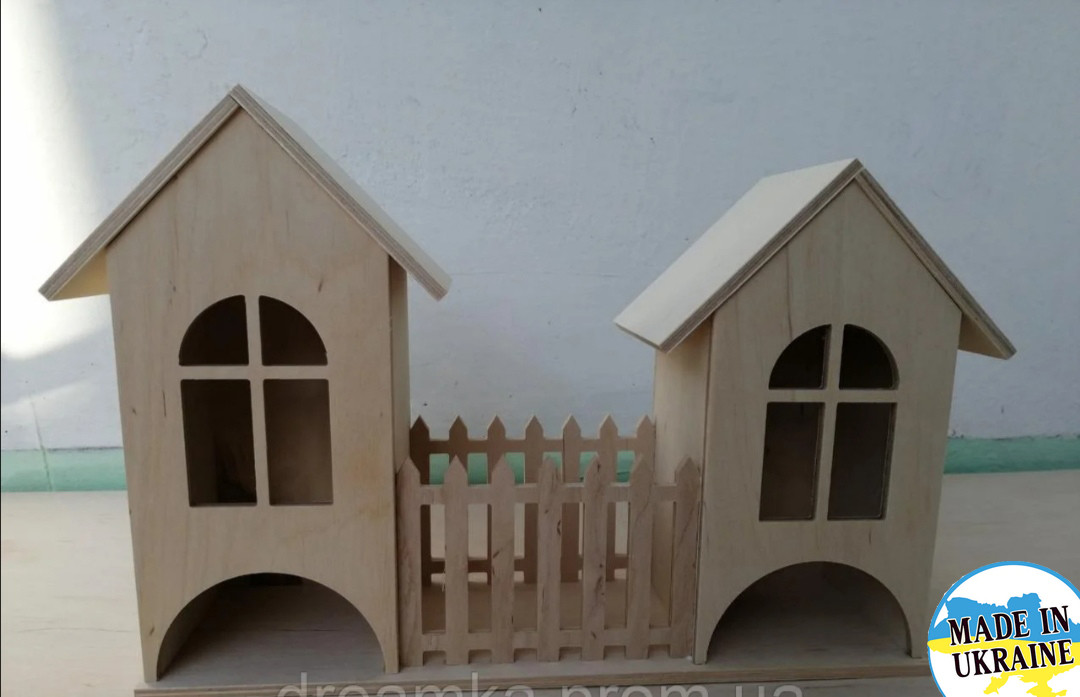 Чайный домик двойной с забором деревянный основа для декупажа и декорирования