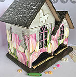 Чайный домик двойной с забором деревянный основа для декупажа и декорирования, фото 2