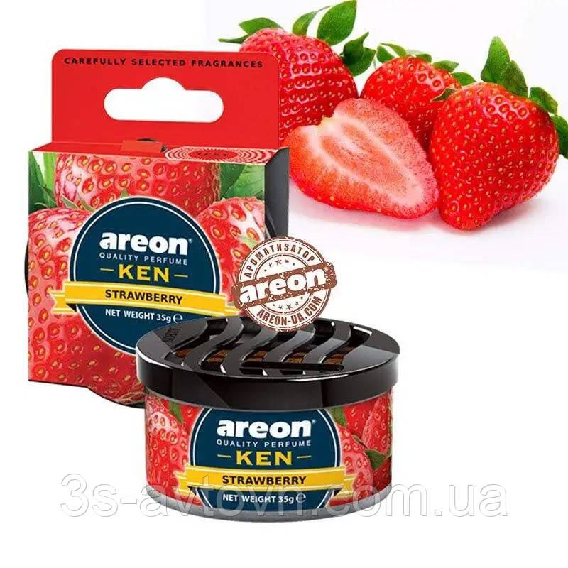 

Ароматизатор Areon (Освежитель воздуха в машину) "KEN" - сухой в банке_Strawberry