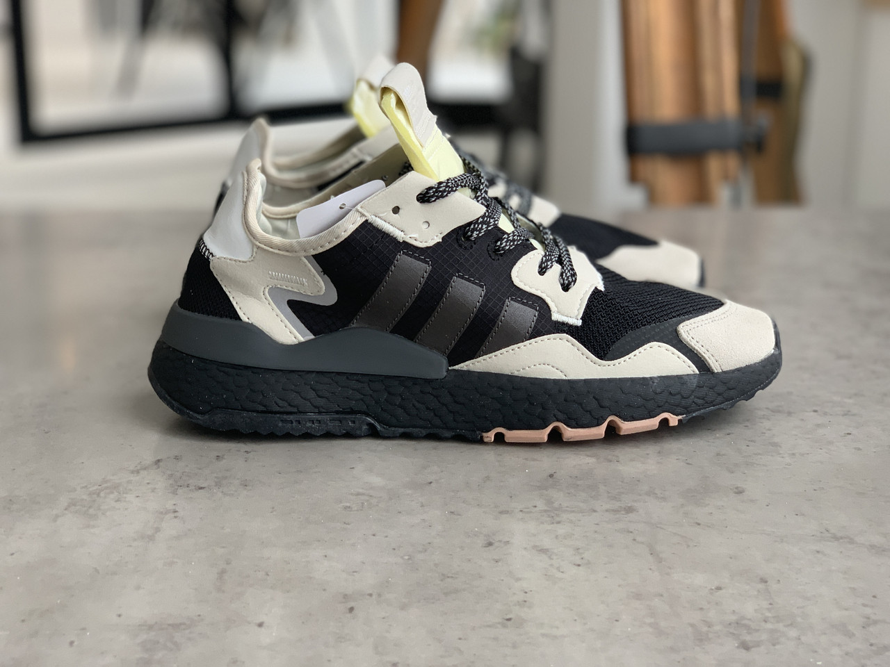 

Кроссовки мужские черно-белые Adidas Nite Jogger Адидас текстиль стильные, Черно-белый