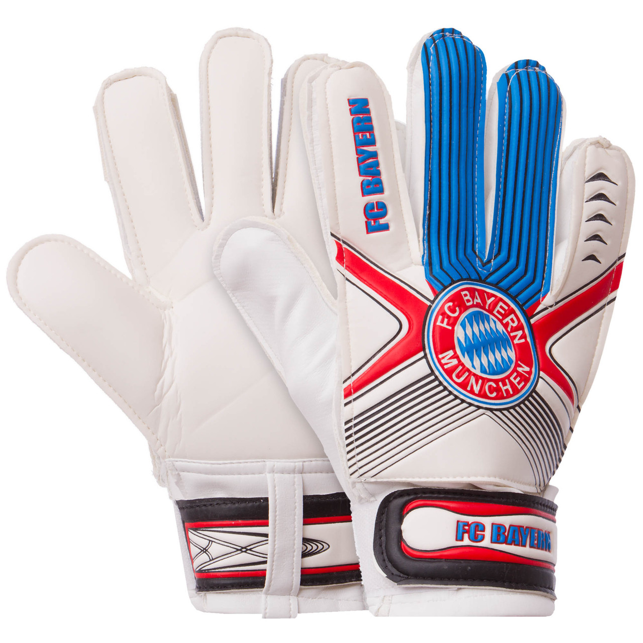 

Перчатки вратарские юниорские FB-0029-14 BAYERN MUNCHEN (PVC, р-р 5-7, голубой-красный