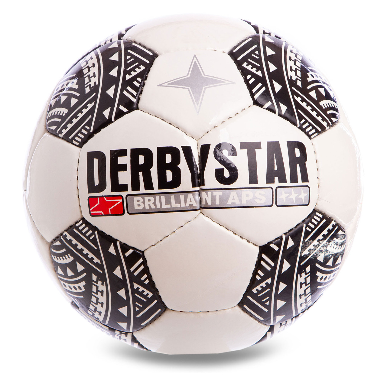 

Мяч футбольный №5 PU ламин. DERBYSTAR BRILLIANT APS FB-2112 (№5, 5 сл., сшит вручную, белый-серый-черный)