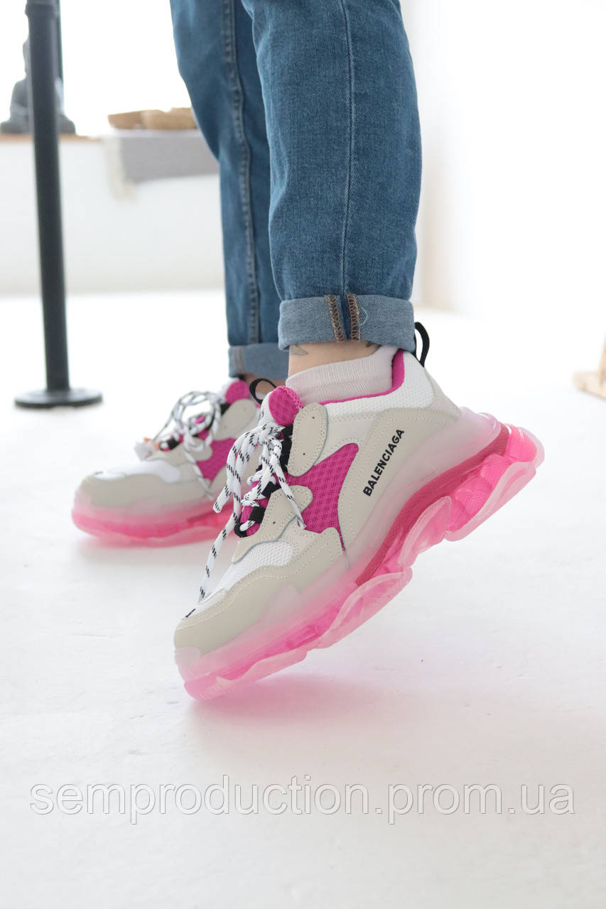 

Кроссовки женские Balenciaga Triple S White Pink Баленсиага Трипл С Бело-Розовые, Розовый