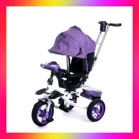 

Детский трехколесный велосипед коляска Baby Trike 6595 с игровой панелью и ключем зажигания Фиолетовый