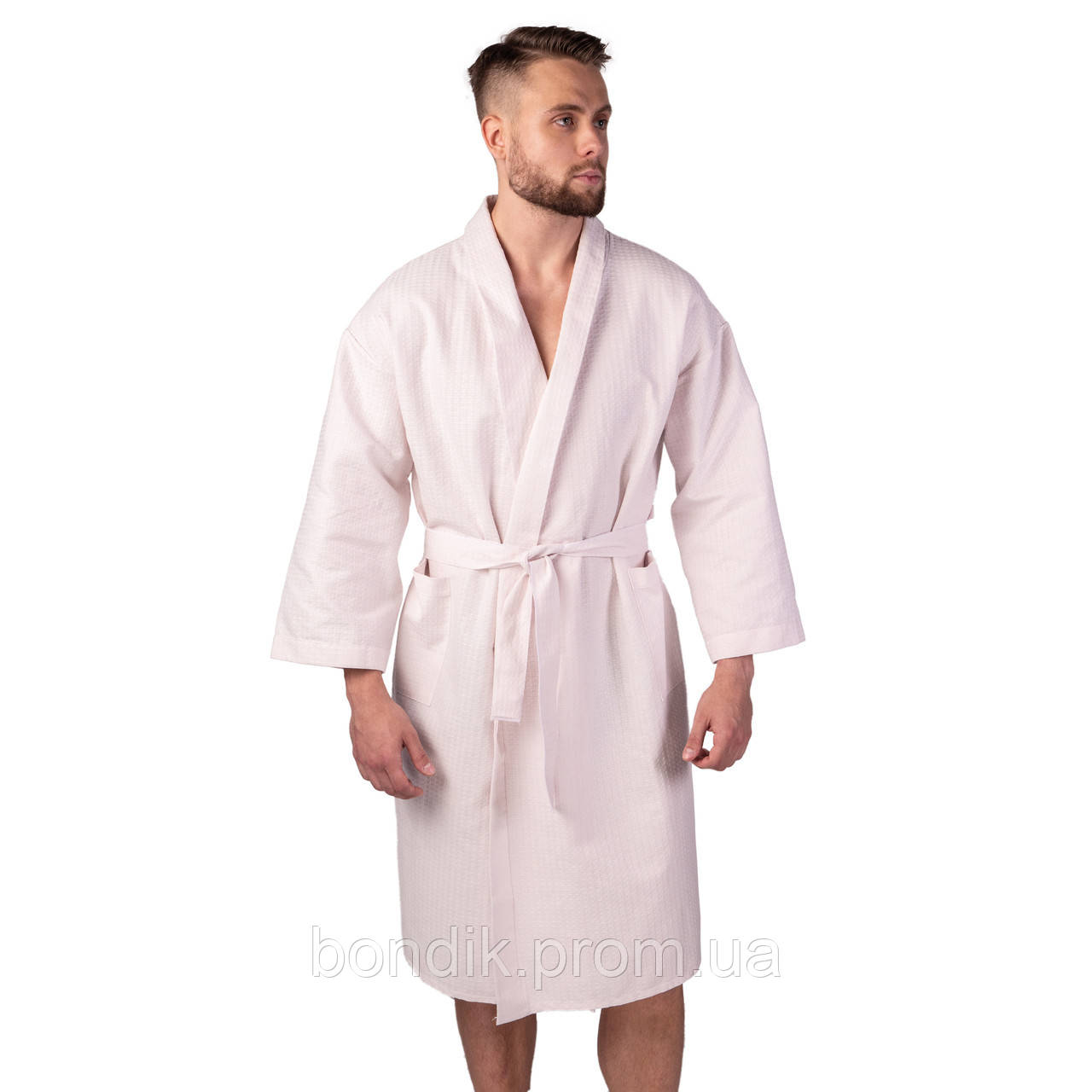 

Вафельный халат Luxyart Кимоно размер (42-44) S 100% хлопок Пудровый (LS-1357)