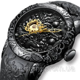 

Часы оригинальные механические мужские Megalith 8041MA Black-Gold Dragon Sculpture