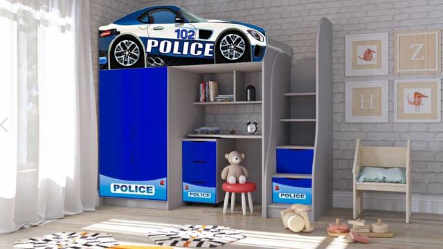 Кровать-чердак комната №1 машина Police 