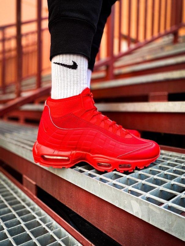 

Кроссы Найк Сникербут 95 Ред Мужские зимние кроссовки красные до -20 Nike Air Max Sneakerboot 95 "Red", Красный