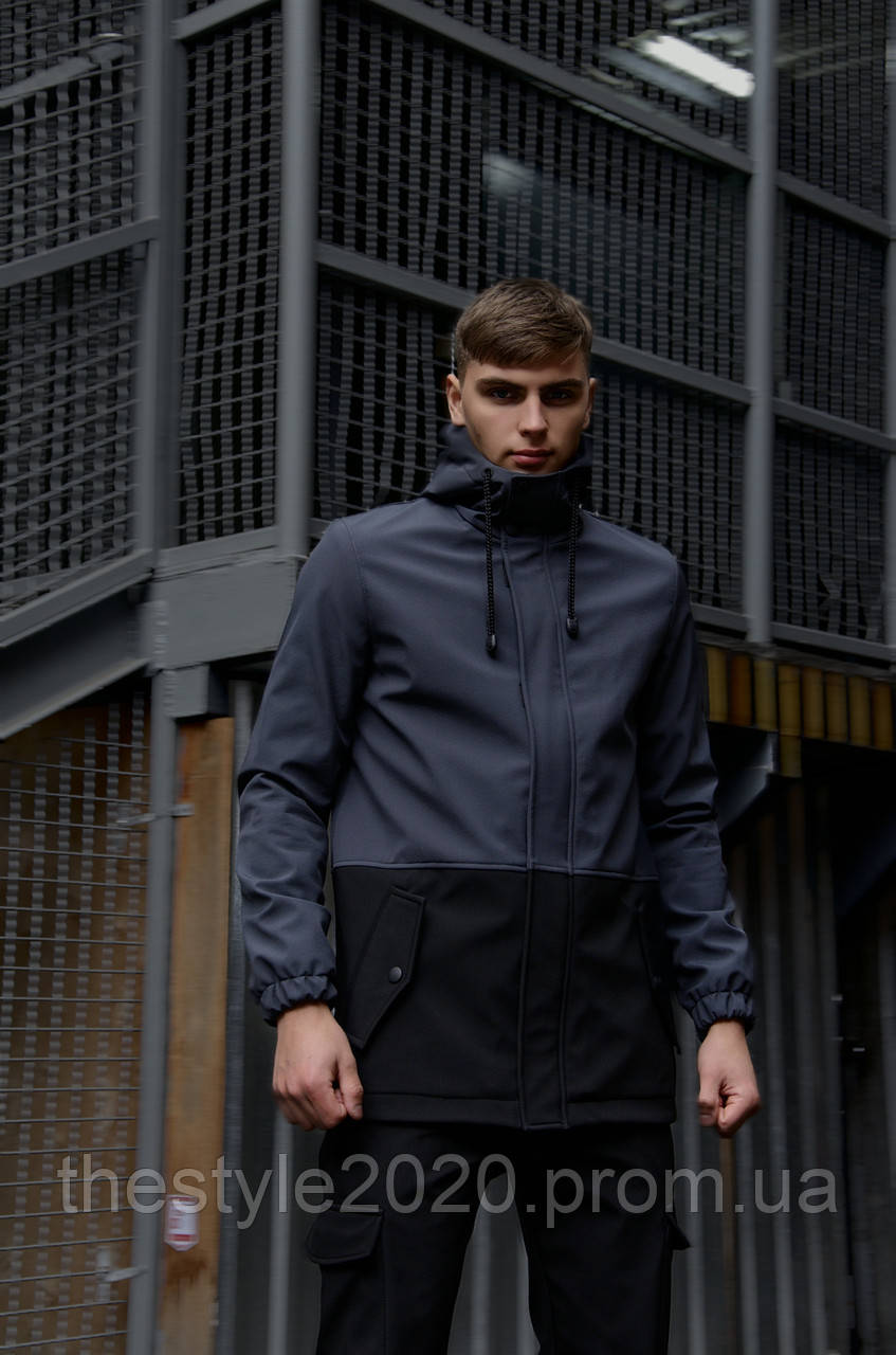 

Куртка серая/черная Softshell демисезонная "Citizen" весенняя на флисе+Ключница размеры S-3ХЛ