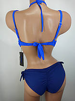 Купальник бразилиана на завязках со сборкой сзади большой пушап синий 38114-20 на 46  размер, фото 2